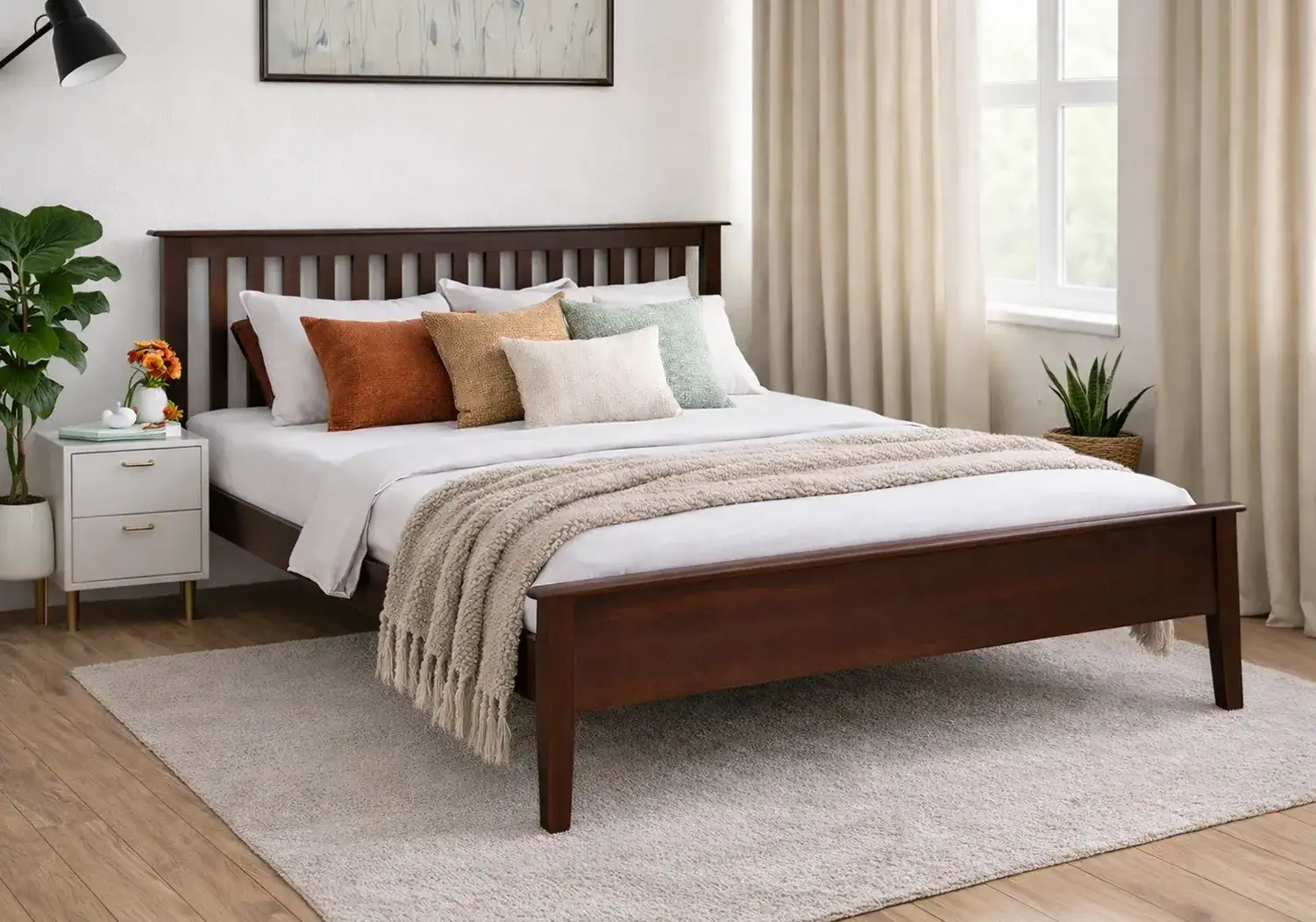 Solid Wood Double Bed and Mattress 6" Combo